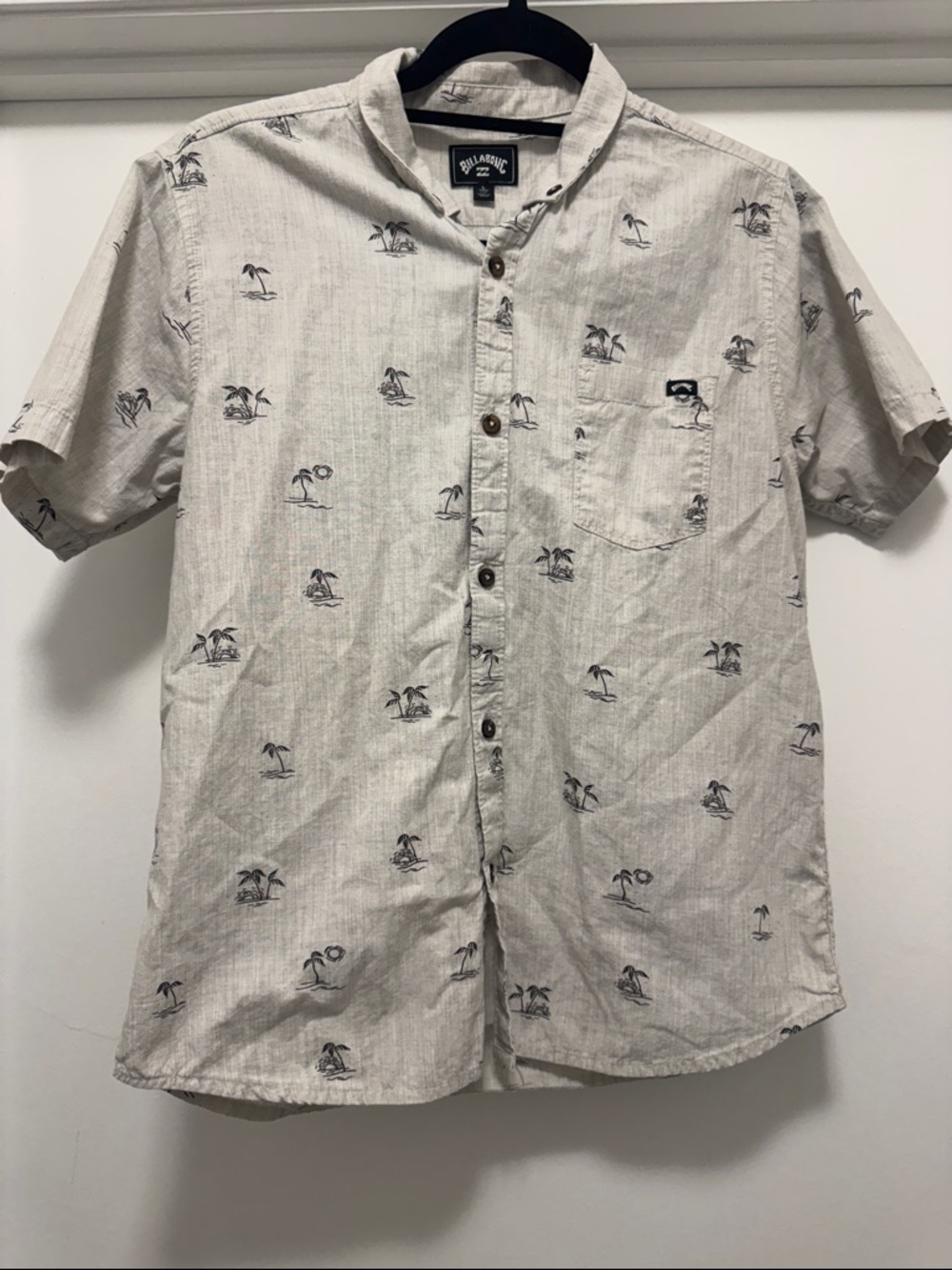 Billabong Big Kids Light Beige Short Sleeve Palm-Print Button-Down Shirt